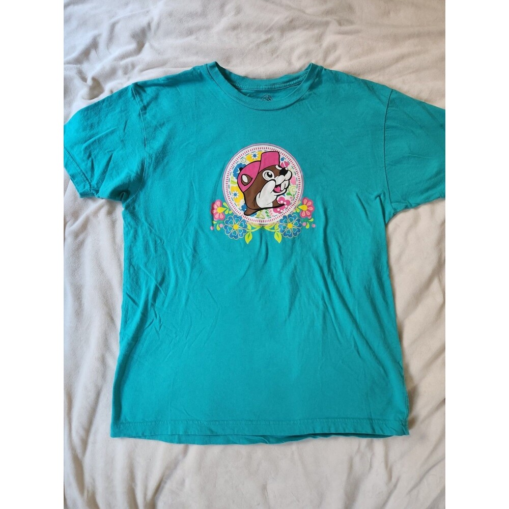 Buc-ee's Turquoise Buc-ee Beaver Roadtrip 100% Cotton Crew Neck Tee S T Shirt